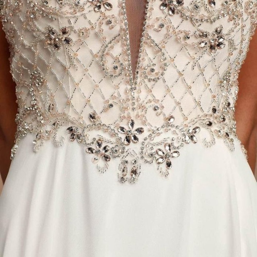 NWT Lulus White Beaded Wedding Dress Maxi Gown New In Box Size 6 - Picture 5 of 8